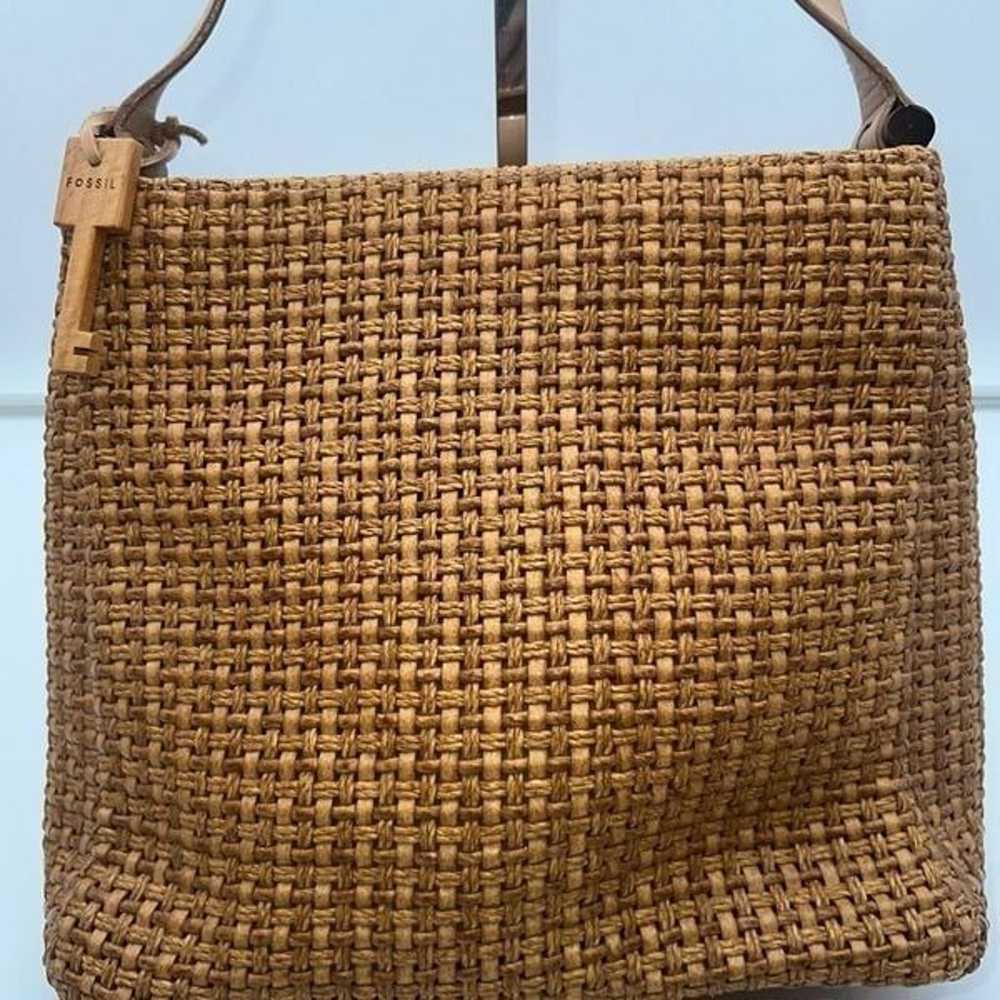 Fossil Vintage Raffia and Leather Shoulder Bag wi… - image 4