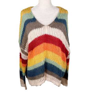 Elan Elan Sweater Rainbow Oversized Open Knit Stri