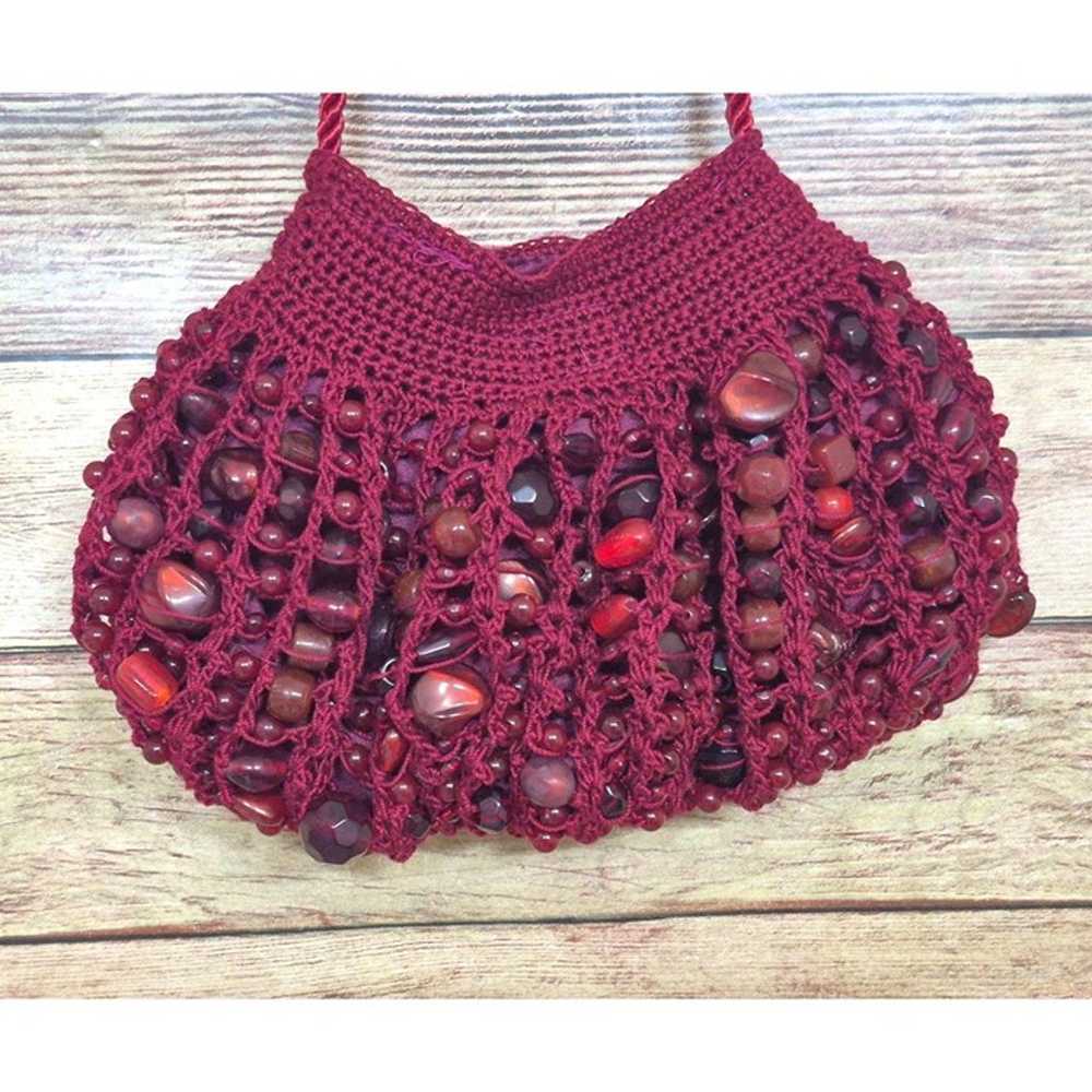 Handmade Adorable Maroon Crochet Beaded Small Fla… - image 1