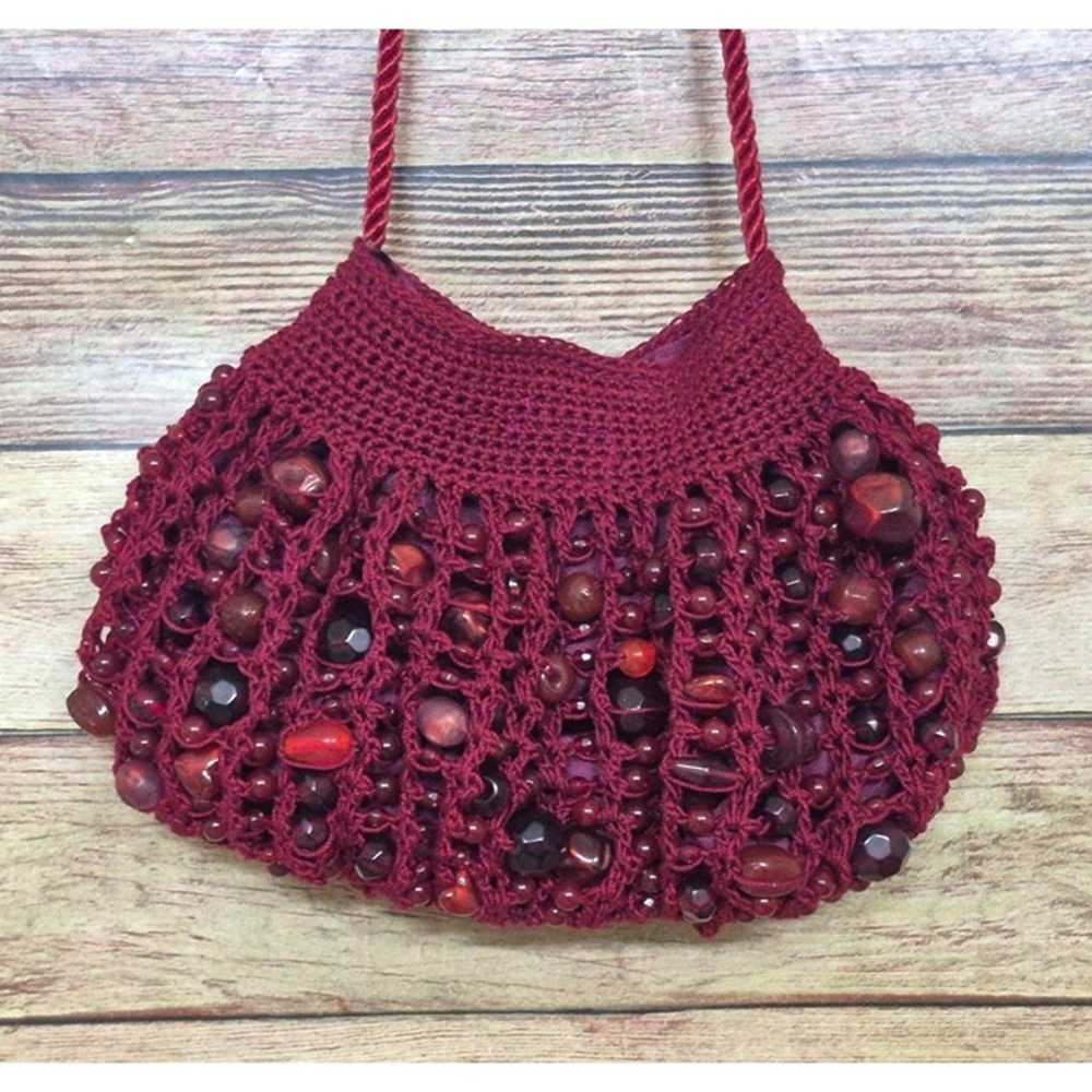 Handmade Adorable Maroon Crochet Beaded Small Fla… - image 6