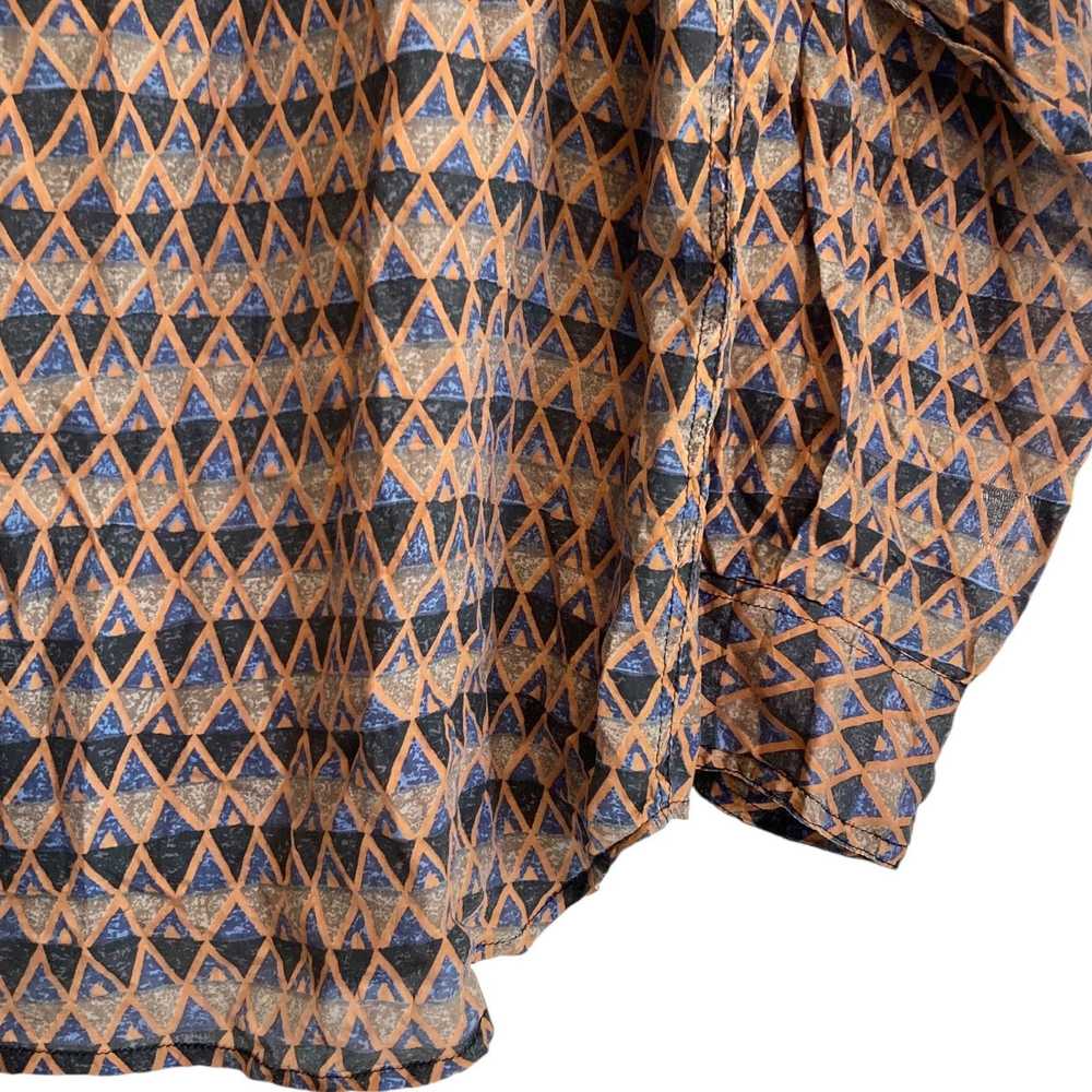 Vintage Vintage Tan Blue Geometric Silk Button Dr… - image 10