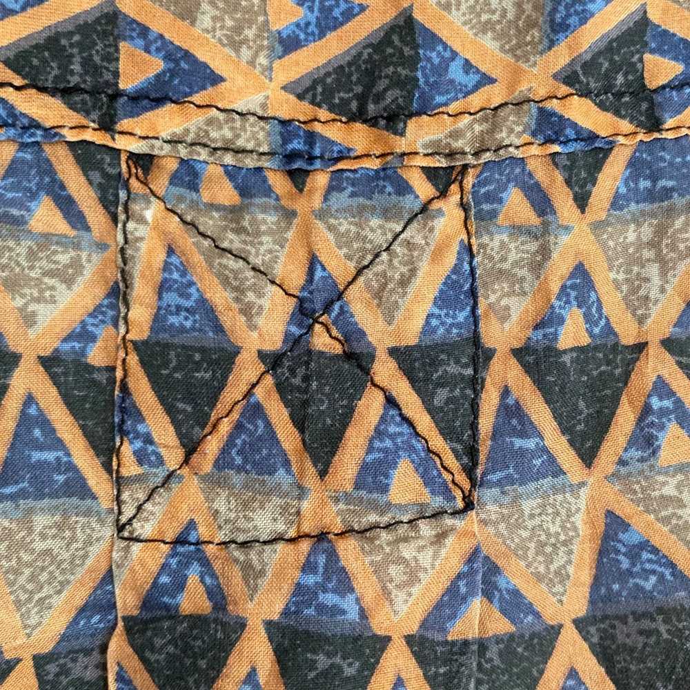 Vintage Vintage Tan Blue Geometric Silk Button Dr… - image 11