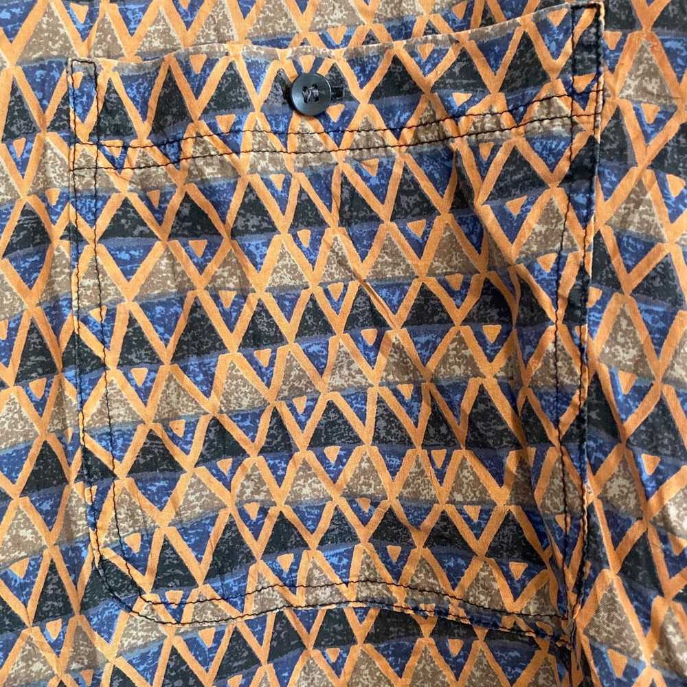 Vintage Vintage Tan Blue Geometric Silk Button Dr… - image 8