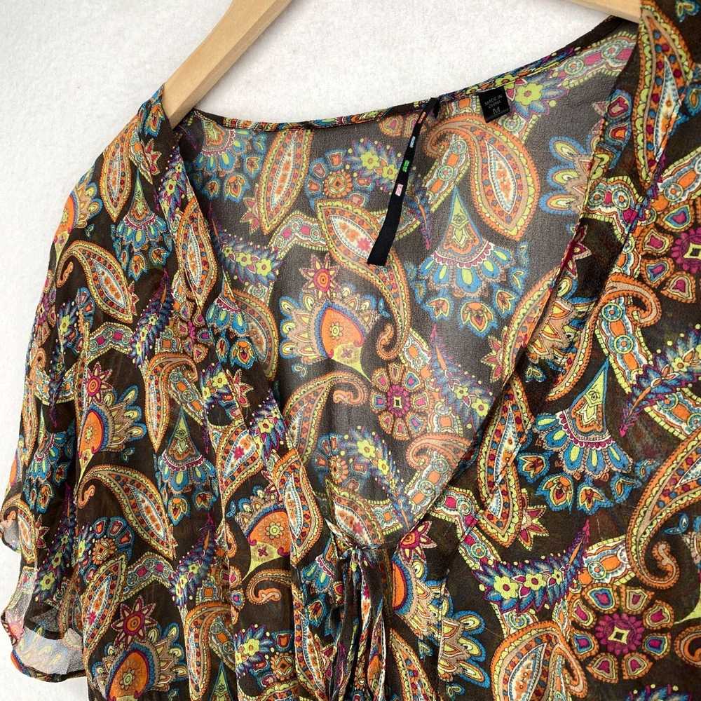 Vintage Brown Floral Paisley Smocked Gauze Silk C… - image 2