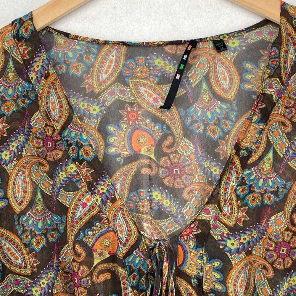 Vintage Brown Floral Paisley Smocked Gauze Silk C… - image 4