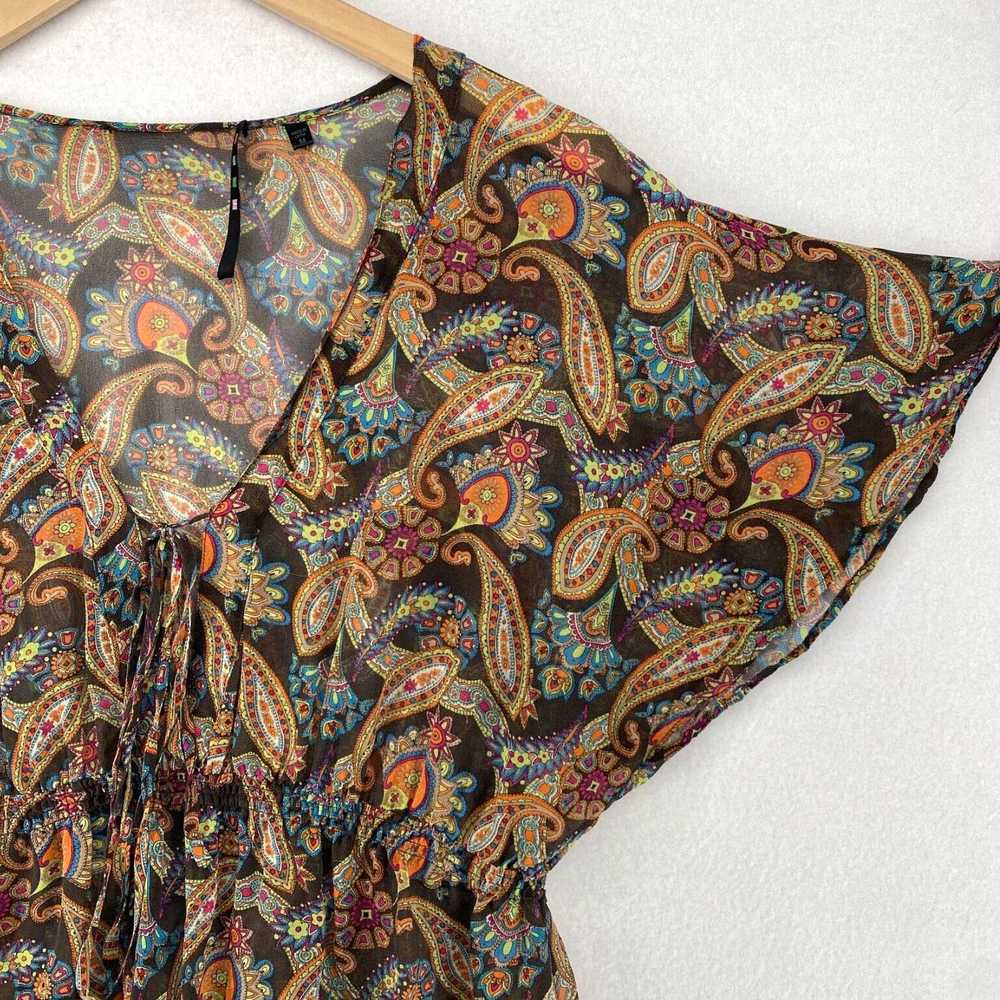 Vintage Brown Floral Paisley Smocked Gauze Silk C… - image 5