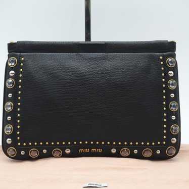 MIU MIU Clutch Bag Leather Bijou Clutch Bag Black 