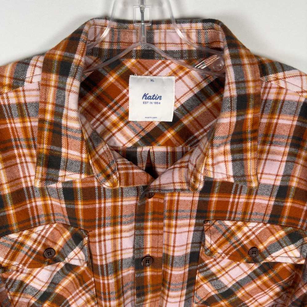 Katin Katin Orange Plaid Pockets Button Up Flanne… - image 3