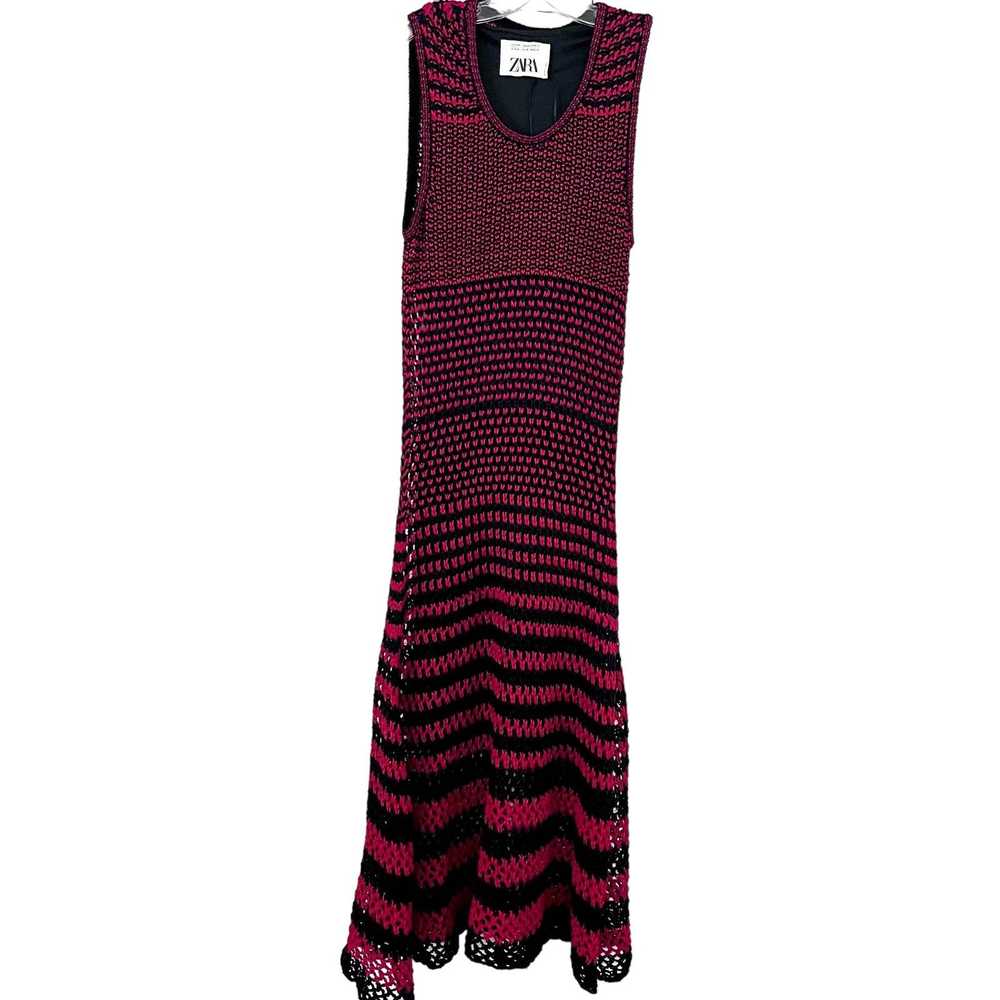 Zara Zara Studio Red Black Linen Maxi Long Knit C… - image 12