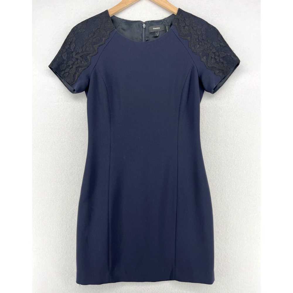 Theory Modern Blue Short Sleeve Crepe Sheath Dres… - image 1