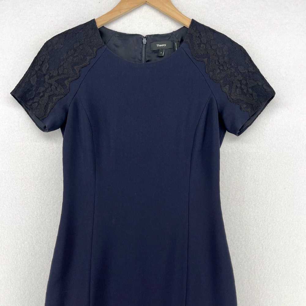 Theory Modern Blue Short Sleeve Crepe Sheath Dres… - image 3