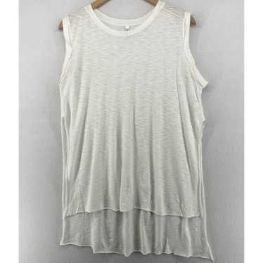 Vintage White Hi Low Shell Cotton Modal Slub Crew… - image 1