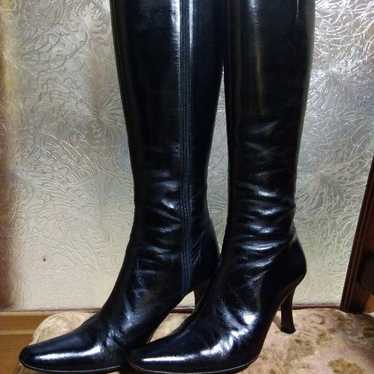 Black Leather Long Boots with Heels