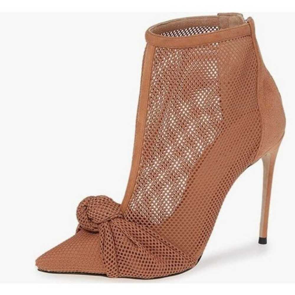 FSJ Brown Mesh High Heel Ankle Boots Closed Point… - image 1