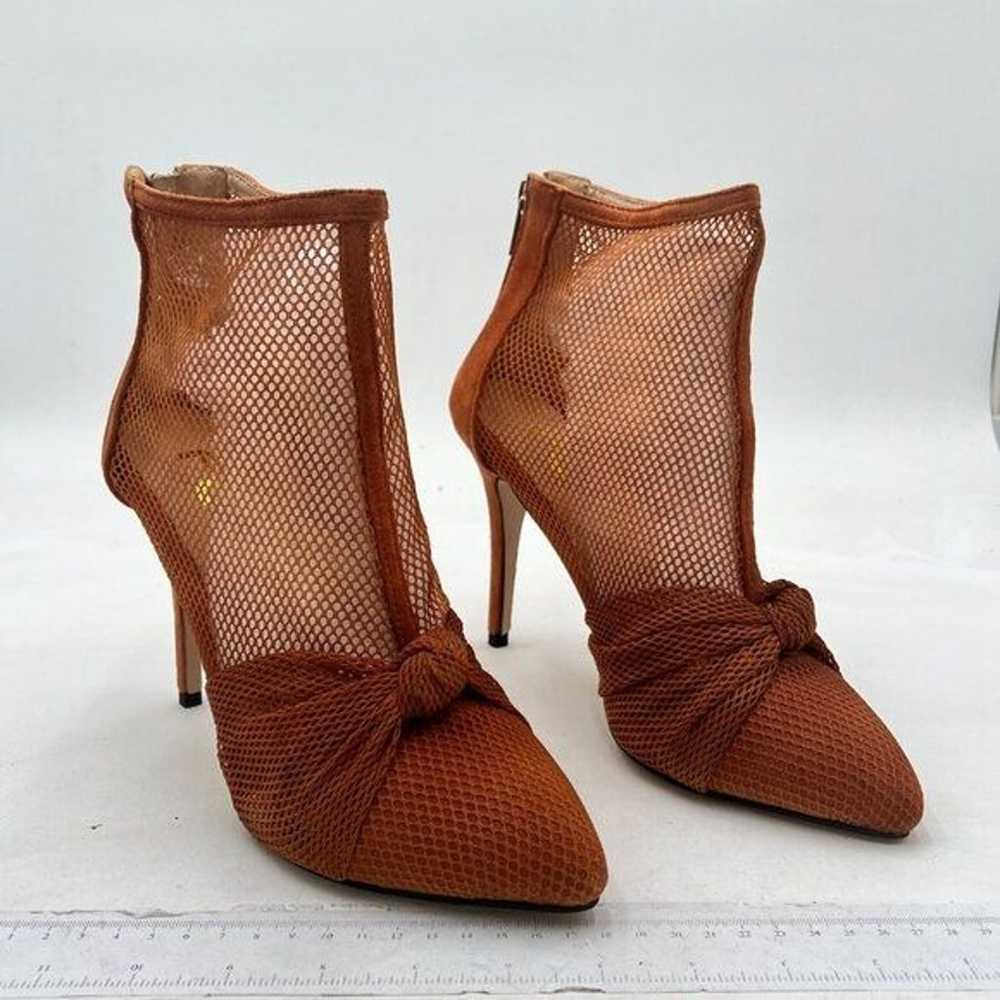 FSJ Brown Mesh High Heel Ankle Boots Closed Point… - image 4