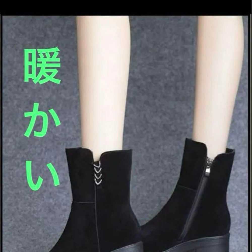 Warm suede short boots, black, size 23.5 cm - image 1