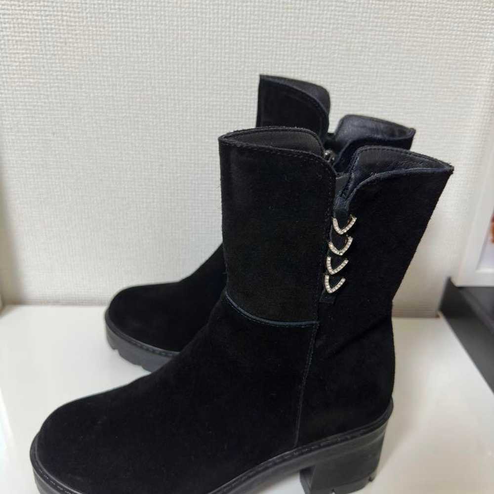 Warm suede short boots, black, size 23.5 cm - image 5