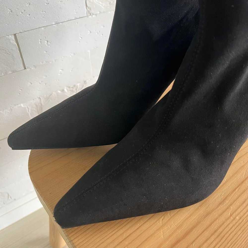 ZARA Mid-Heel Fabric Boots Suede Long Boots Black - image 6