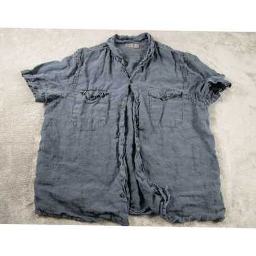 Lucky Brand Womens Large Size Blue Linen Button Fr