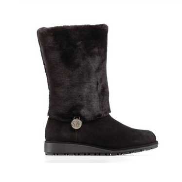 Stuart Weitzman Black Furever Faux Fur Suede Boots