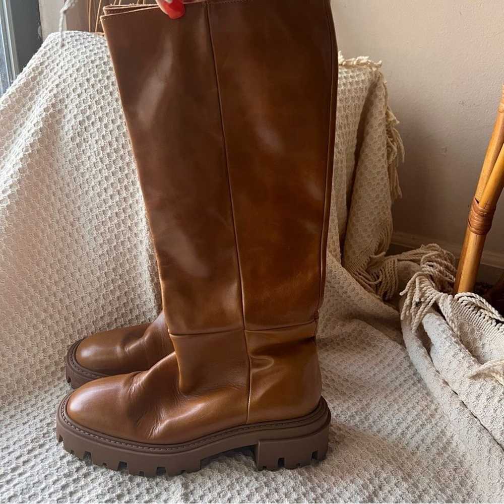 ZARA Flat Knee High Boots leather camel Lug Women… - image 5