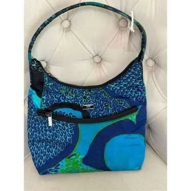 Gucci Vintage Blue Floral Print Canvas Shoulder Ba