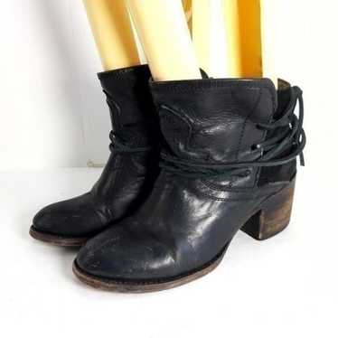 Freebird By Steven FB Casey Black high quality Leather Ankle Boots US 8 Wrap Tie Heel Bootie