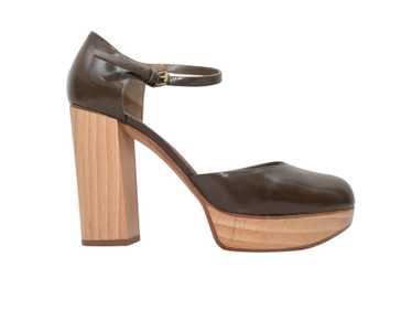 Brown Chloe Leather & Wood Platform Heels Size 36… - image 1