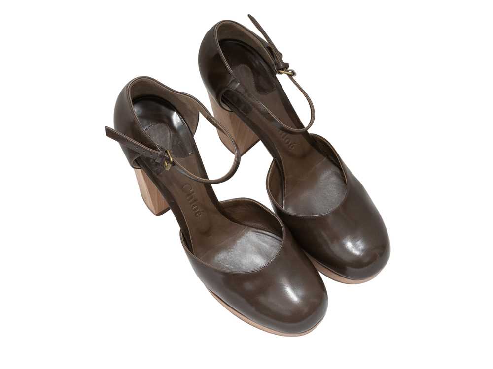 Brown Chloe Leather & Wood Platform Heels Size 36… - image 2