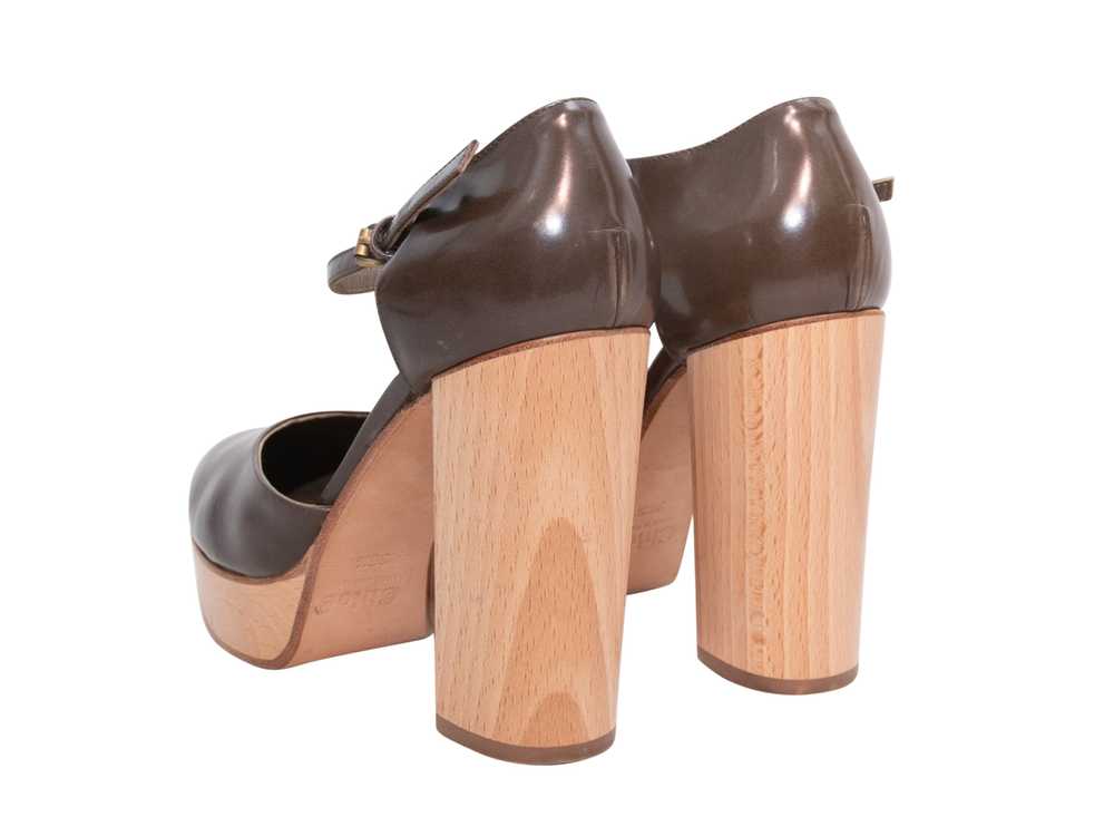 Brown Chloe Leather & Wood Platform Heels Size 36… - image 3