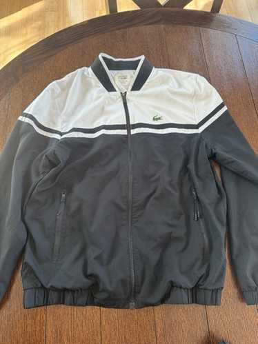 LACOSTE ダークグレー ベスト XXL 古着 90s Vintage 90-s LACOSTE gray 1/4 zip mock neck fleece metal