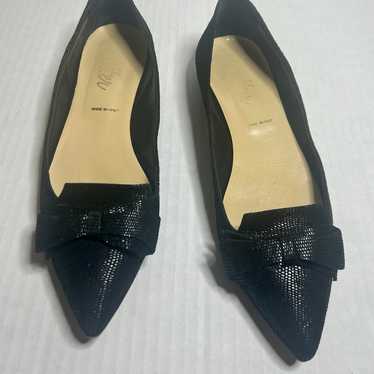 Butter shoes black textured suede flats with bow-… - image 1