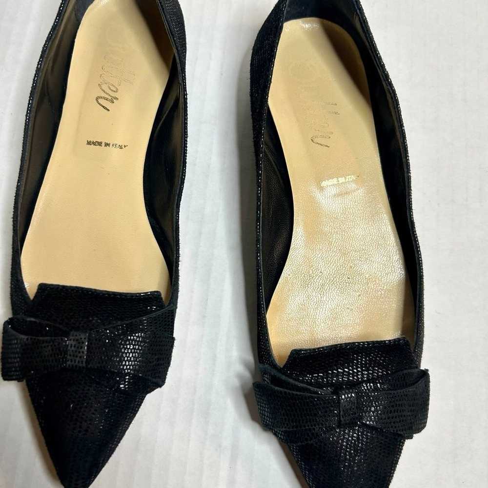 Butter shoes black textured suede flats with bow-… - image 2