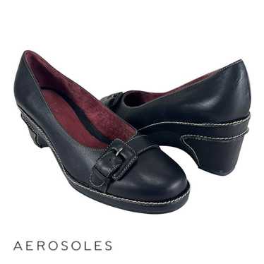 Aerosoles Women 9.5M Black Leather Wedge Heel Rou… - image 1