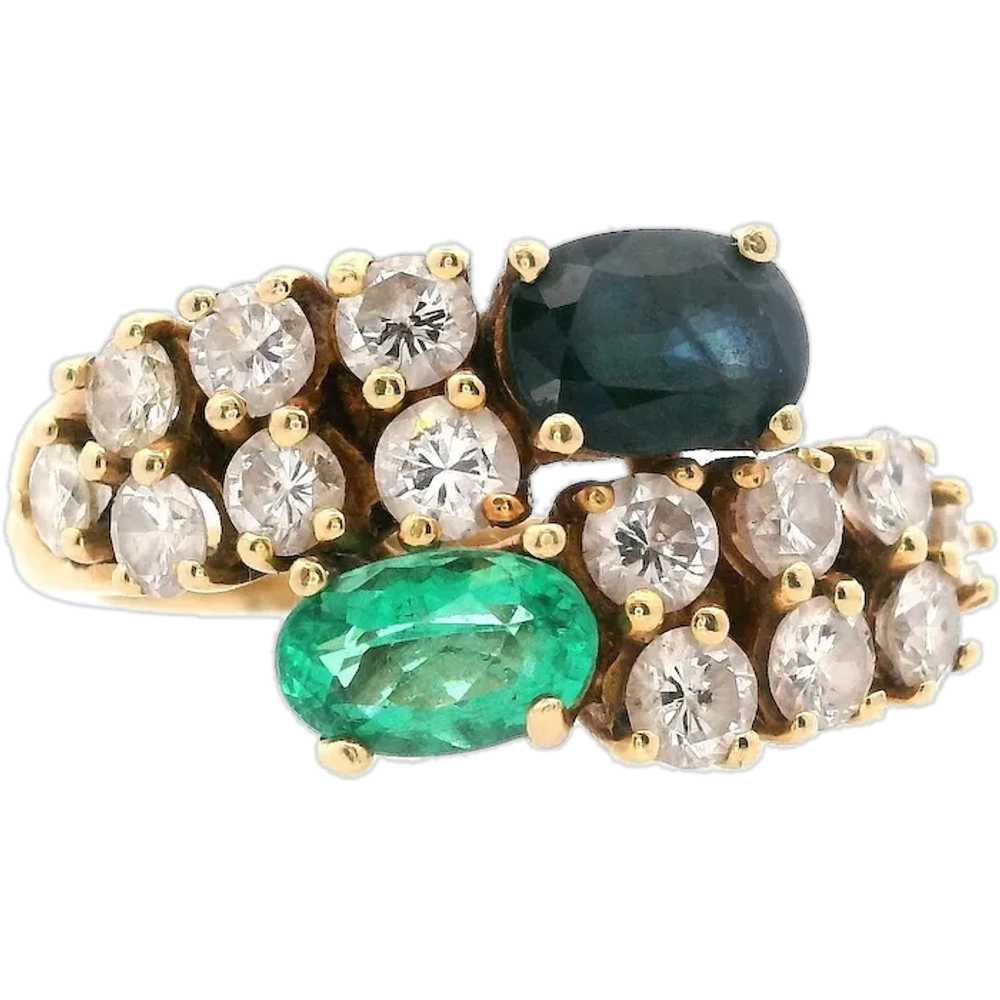 Vintage 18kt Gold Ring with Diamonds, Emerald and… - image 1