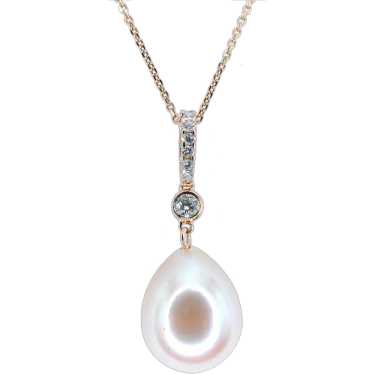 Pink Teardrop Baroque Pearl Diamond Necklace Pend… - image 1