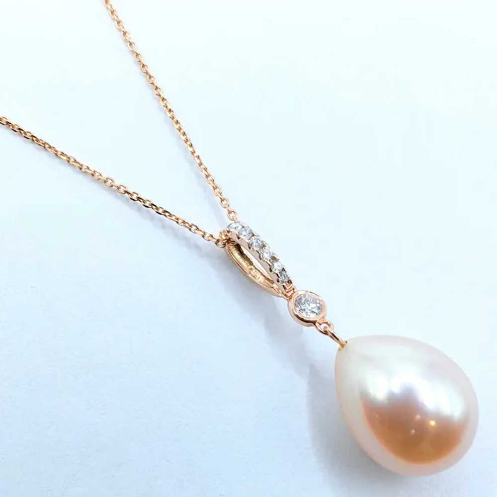 Pink Teardrop Baroque Pearl Diamond Necklace Pend… - image 2