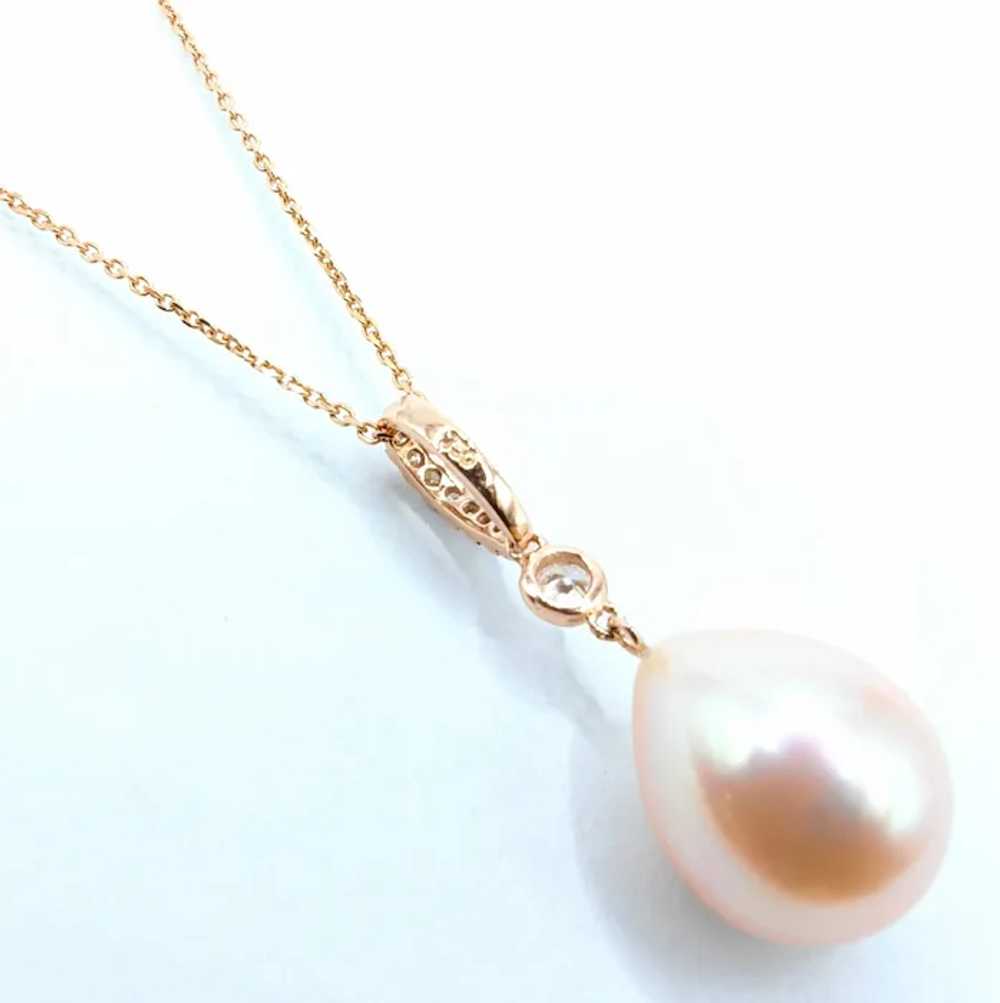 Pink Teardrop Baroque Pearl Diamond Necklace Pend… - image 3