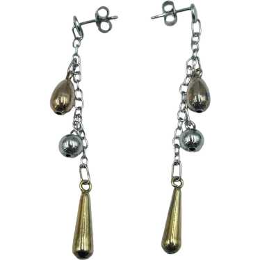 Tri-Color Gold Dangle Earrings Sterling Silver Ch… - image 1