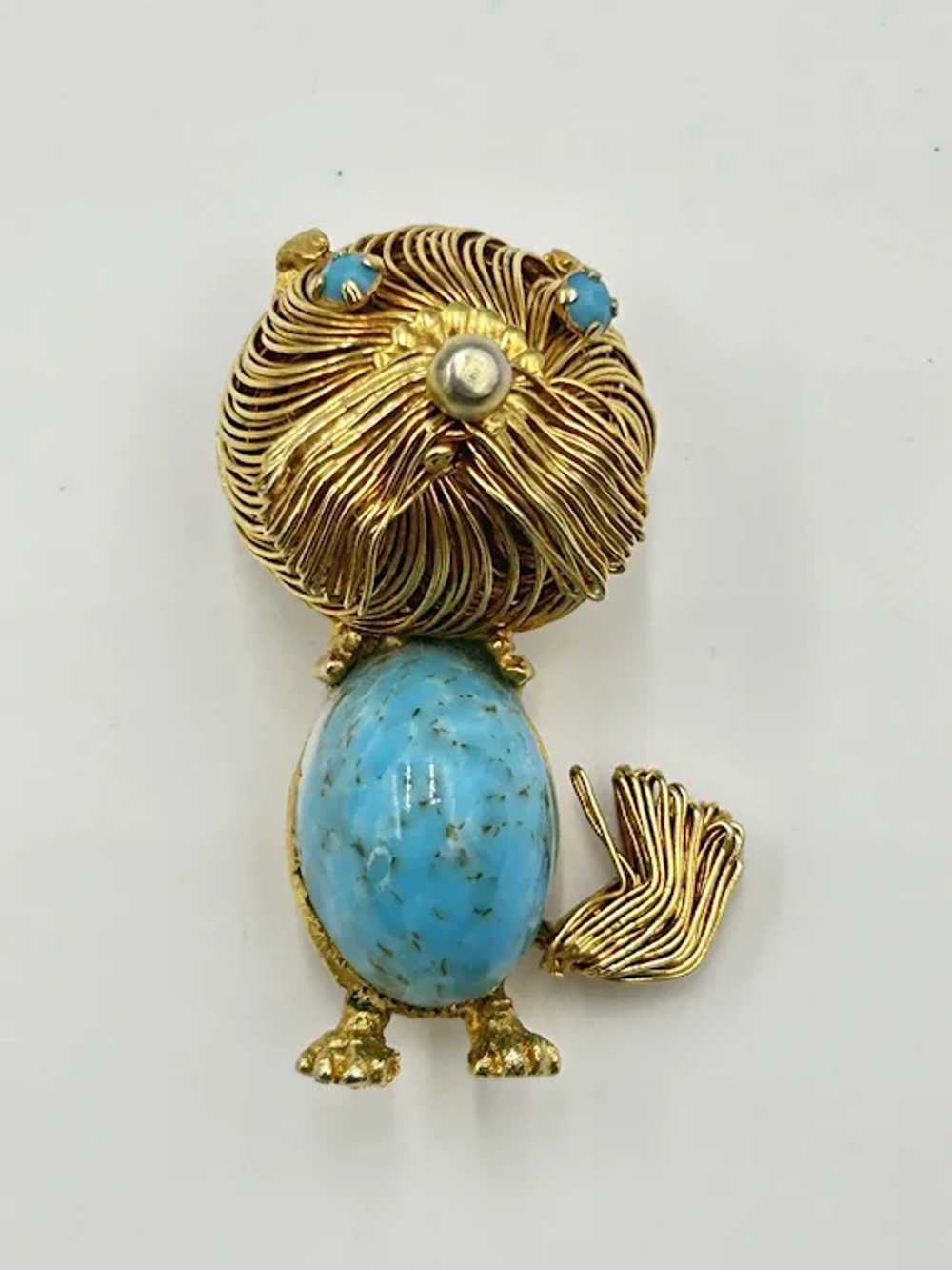 Vintage Mid Century Dog Brooch Turquoise Cabochon… - image 2