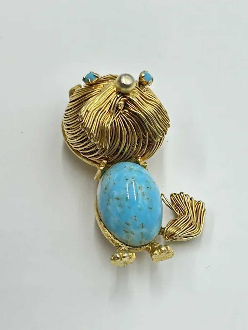 Vintage Mid Century Dog Brooch Turquoise Cabochon… - image 3