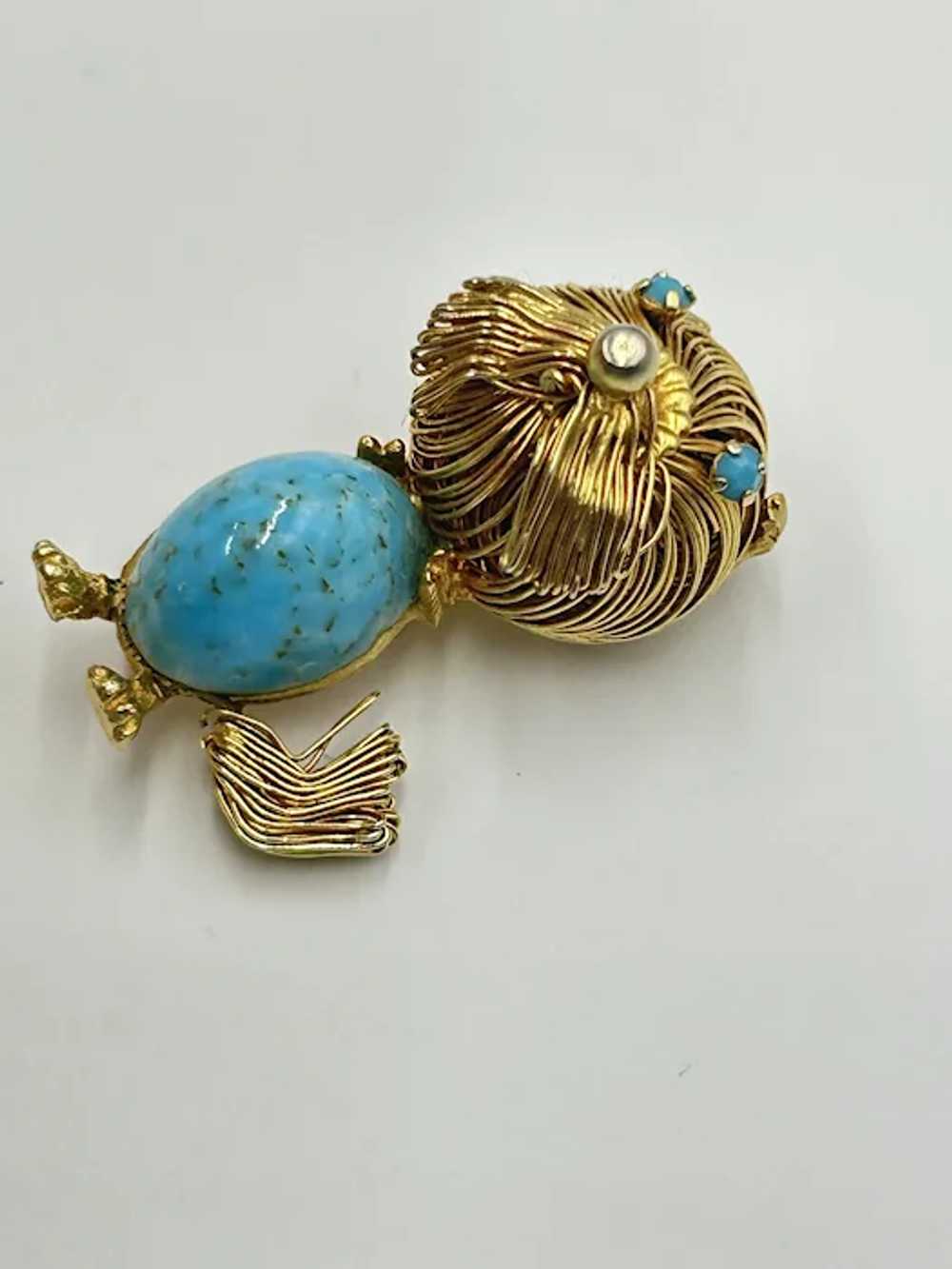 Vintage Mid Century Dog Brooch Turquoise Cabochon… - image 4