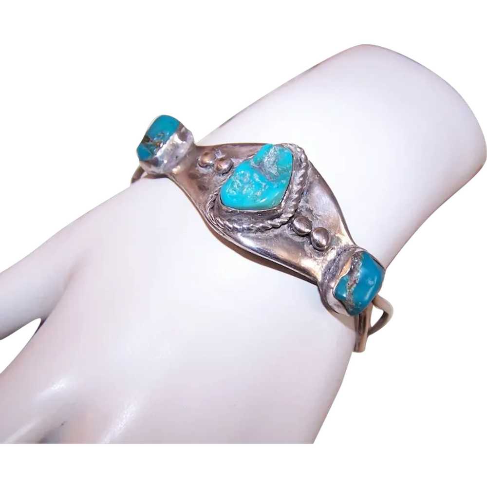 Native American Sterling Silver Turquoise Nugget … - image 1