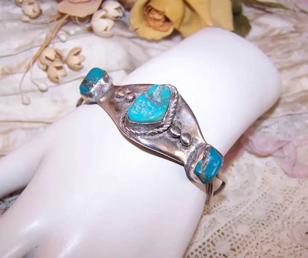 Native American Sterling Silver Turquoise Nugget … - image 5