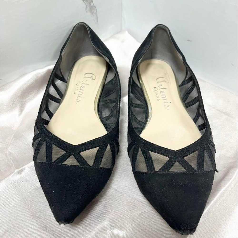 DIANA♡ 22.5cm Black Suede Lace Flat Pumps - image 2