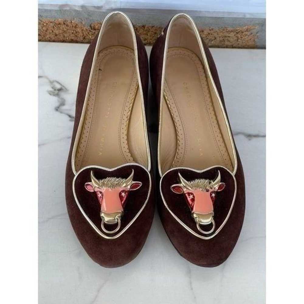 Charlotte Olympia brown suede Taurus Bull flats 3… - image 2