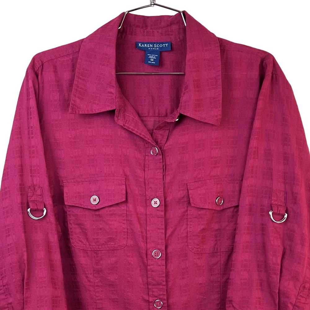 Other Karen Scott Womens 1X Magenta Cotton Button… - image 4