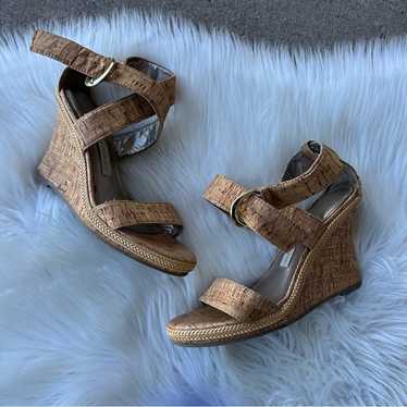 Dana Buchman Tan Cork Wedge Open Toe Strappy Wedge