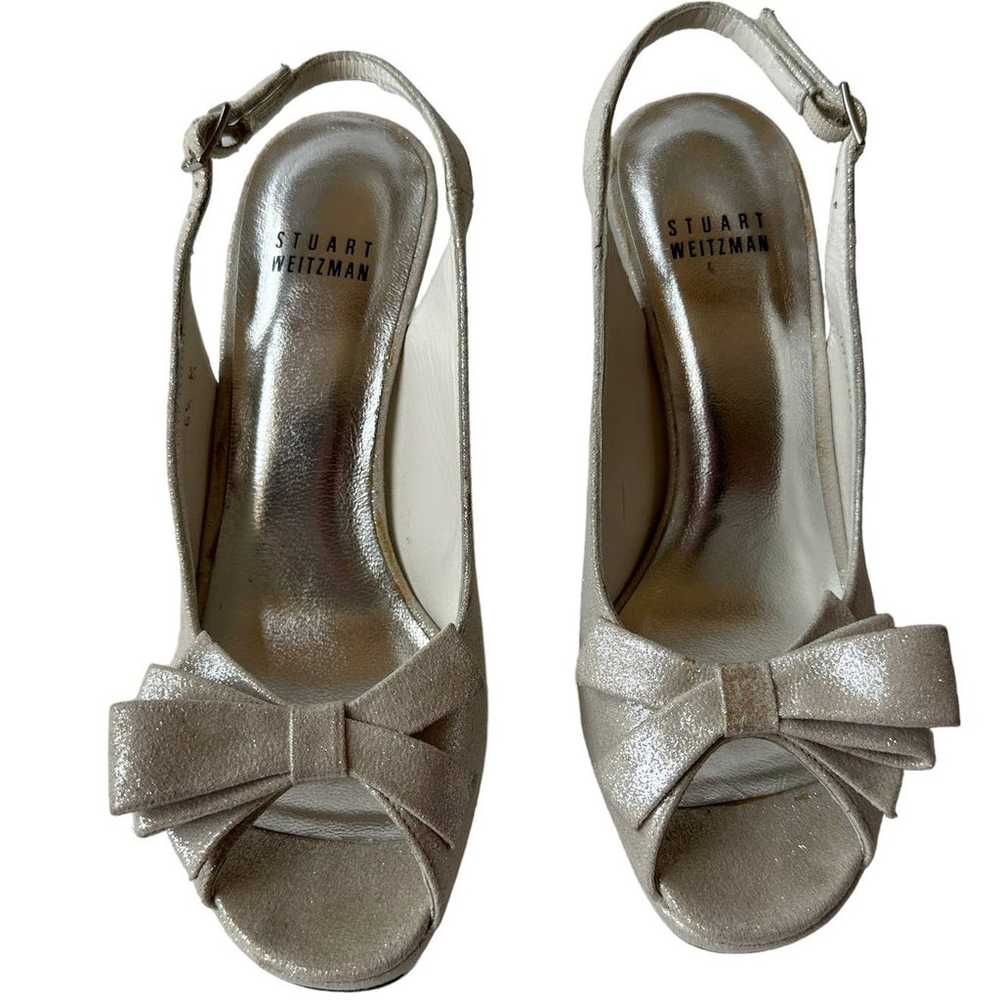 Stuart Weitzman Heels Tarot Silver Glazed Lame Le… - image 4