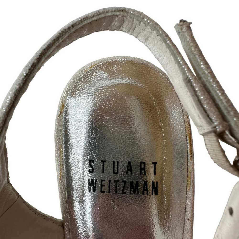 Stuart Weitzman Heels Tarot Silver Glazed Lame Le… - image 6